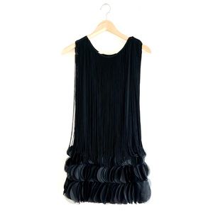 Black flapper style drop waist mini dress with fringe fabric details very unique